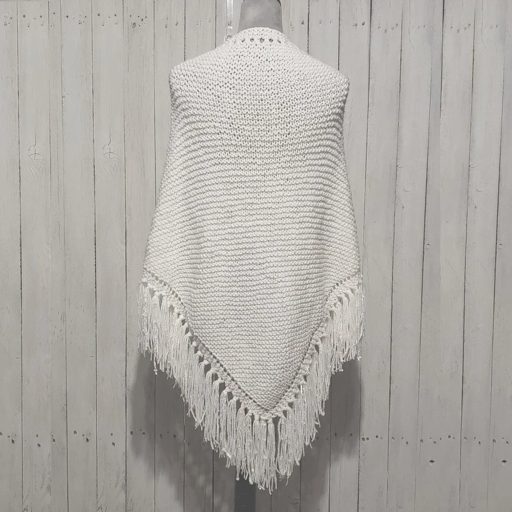 NEW White Metallic‎ Shawl Womens Shimmer Boho Fairy Wedding Cocktail Glam Fringe